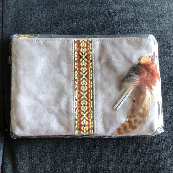 Kim and Zozi Hip Clutch Gray Neon Band & Feathers - Picture 3 of 6